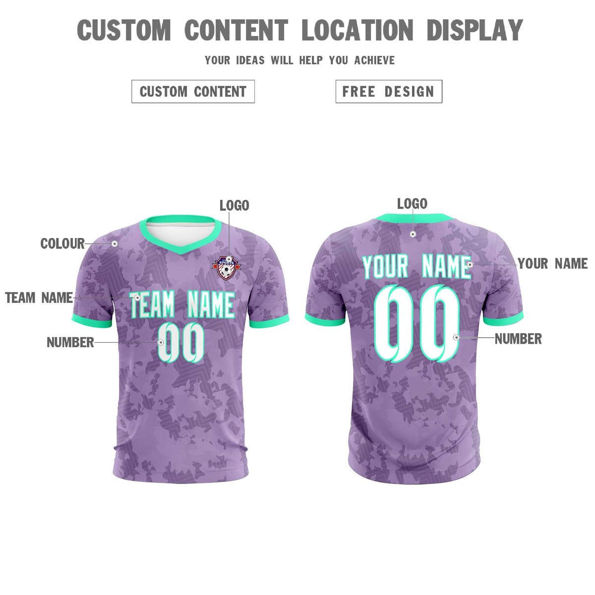 Custom Light Purple Camo sports Football Kit Jersey