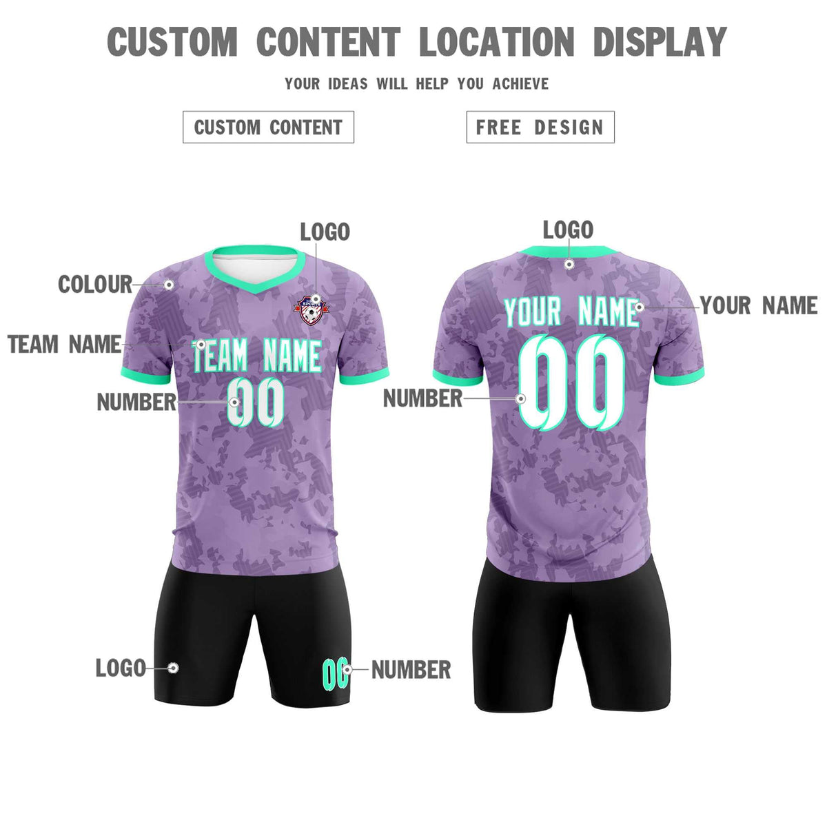 Custom Light Purple Camo sports Football Kit Jersey
