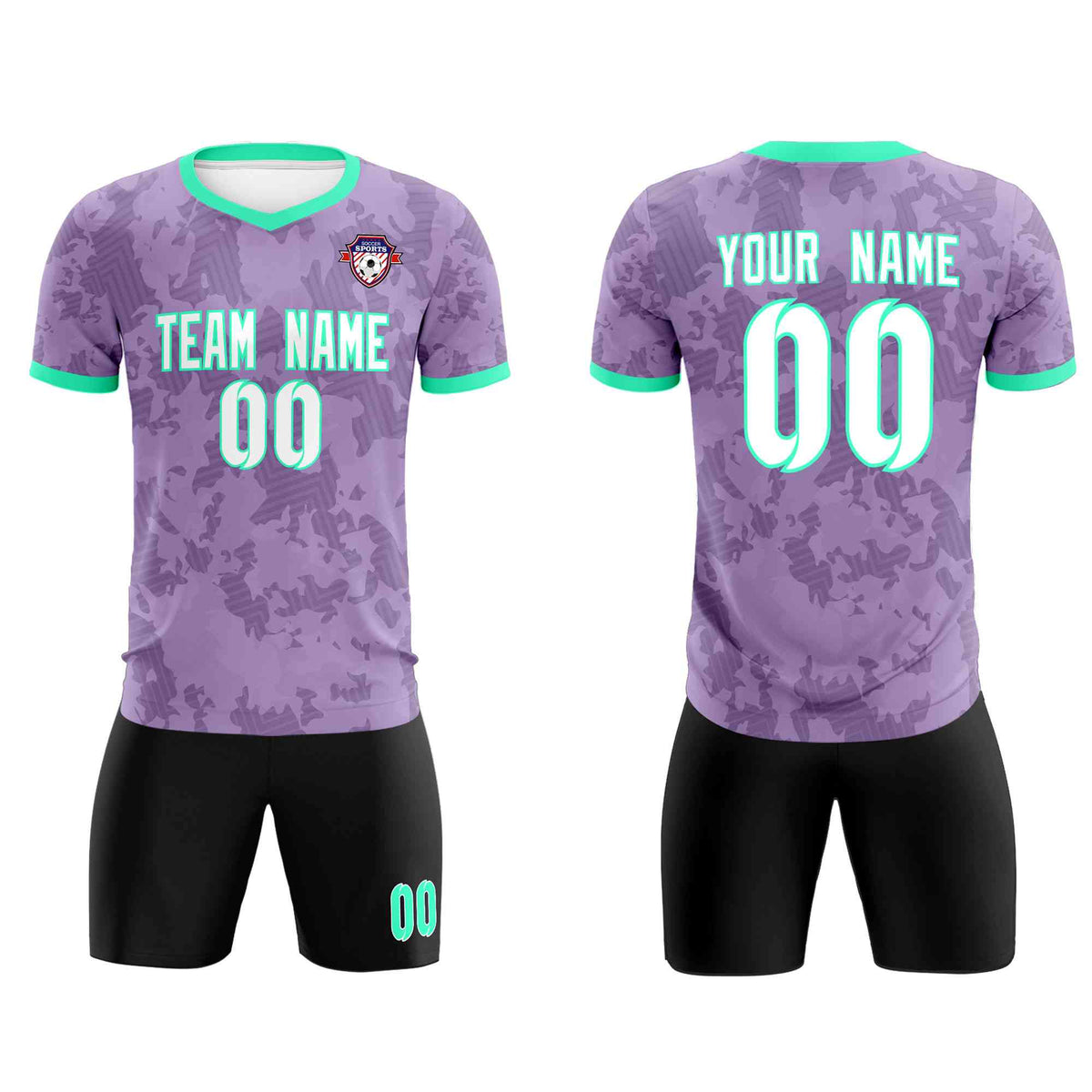 Custom Light Purple Camo sports Football Kit Jersey