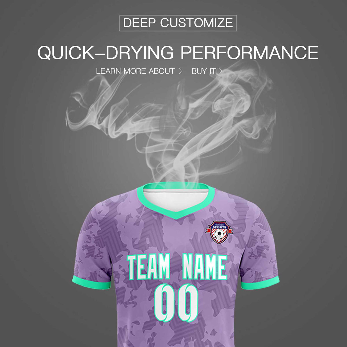 Custom Light Purple Camo sports Football Kit Jersey