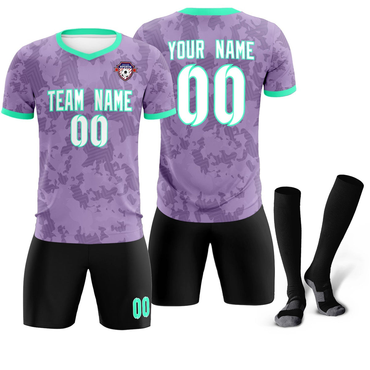 Custom Light Purple Camo sports Football Kit Jersey