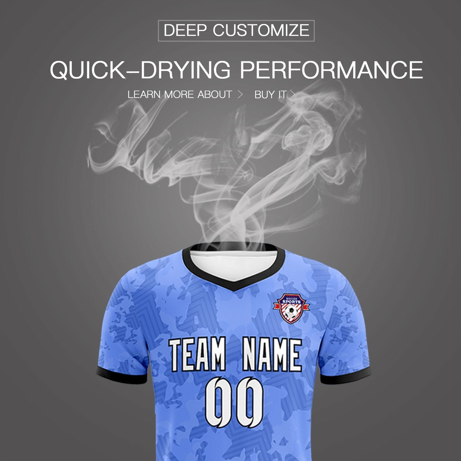 Custom Light Blue Camo sports Football Kit Jersey