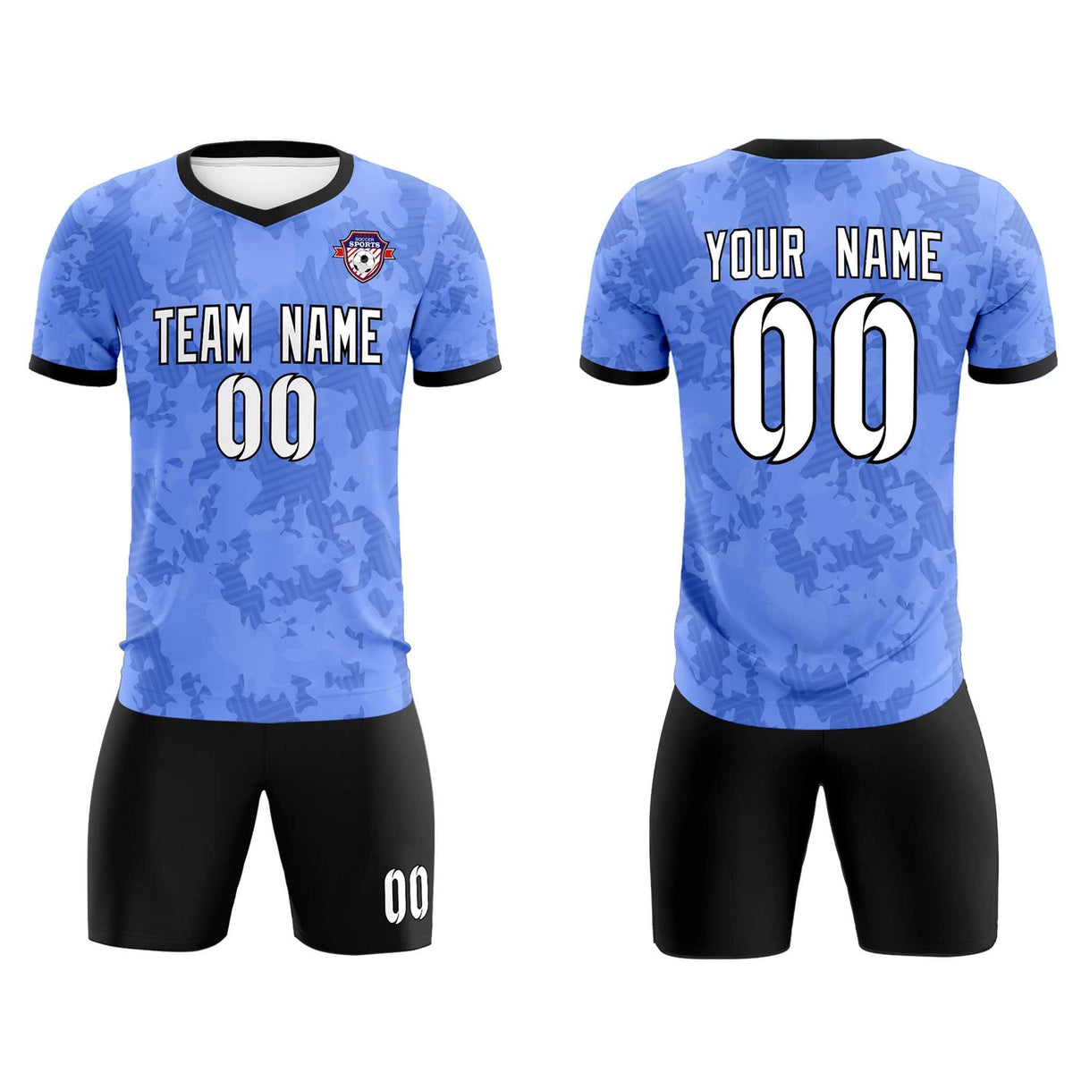 Custom Light Blue Camo sports Football Kit Jersey
