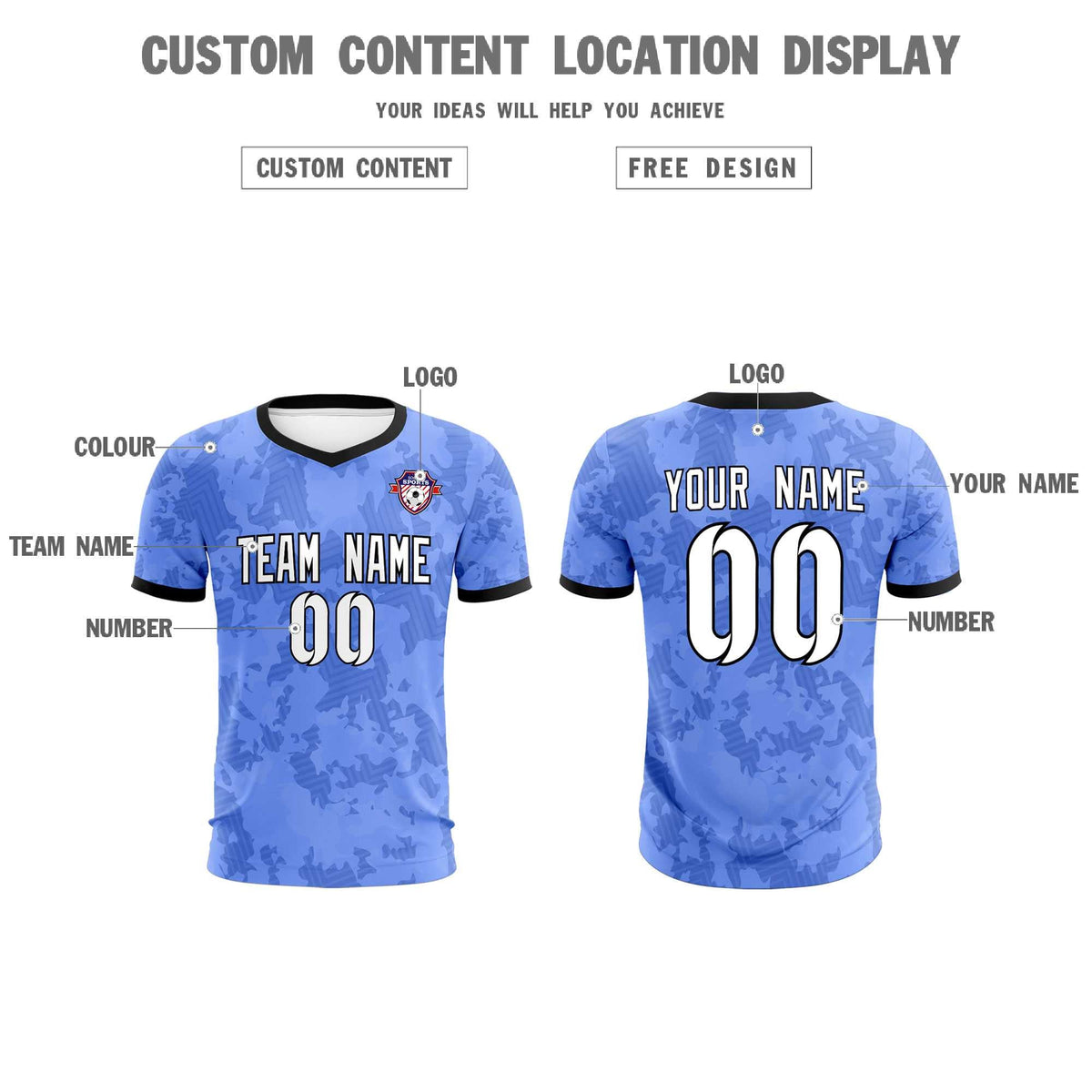 Custom Light Blue Camo sports Football Kit Jersey