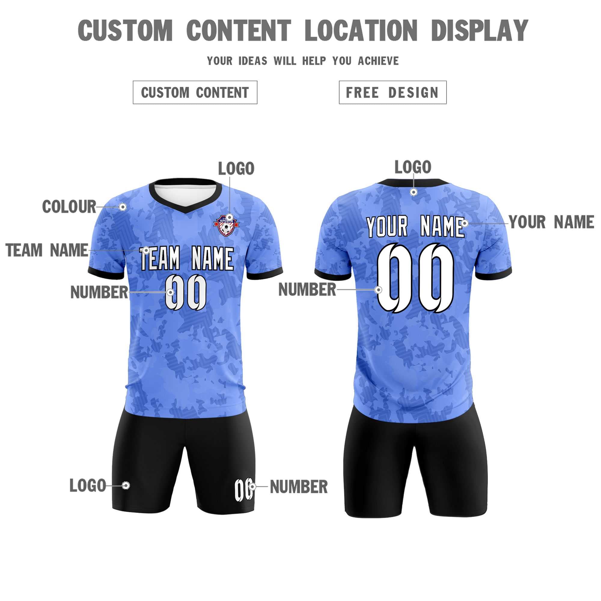 Custom Light Blue Camo sports Football Kit Jersey