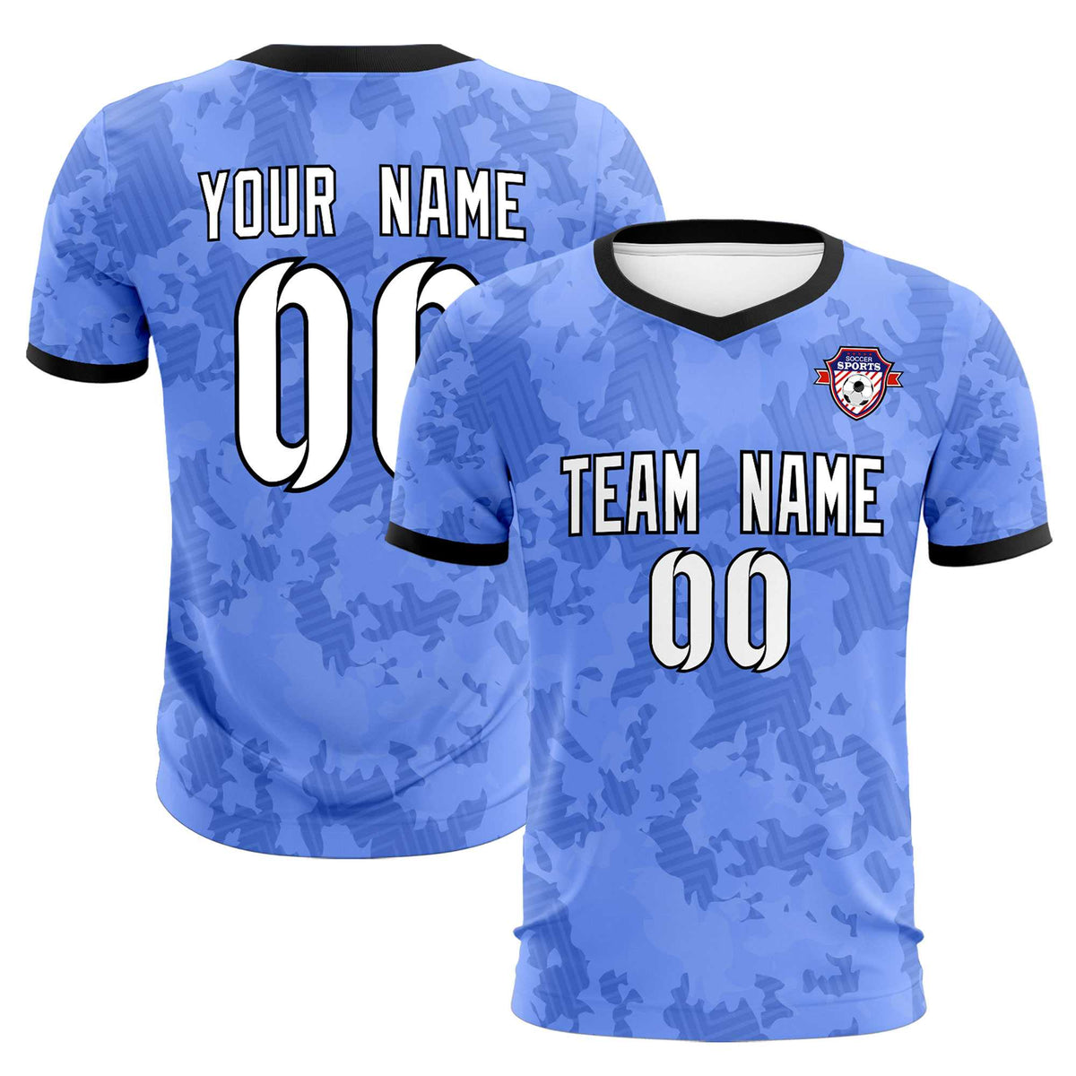Custom Light Blue Camo sports Football Kit Jersey