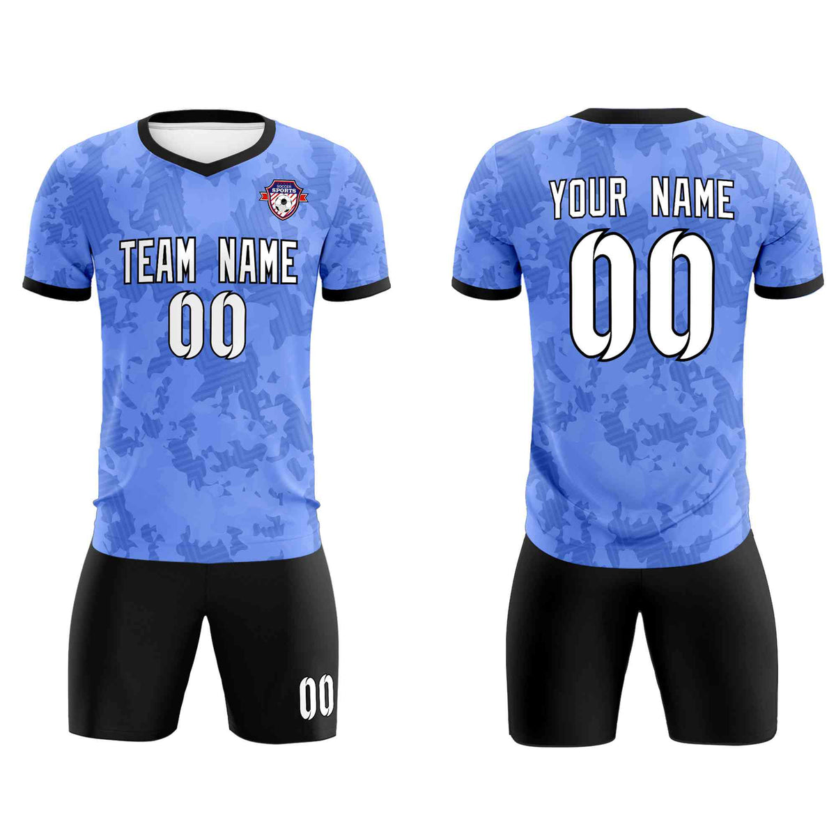 Custom Light Blue Camo sports Football Kit Jersey