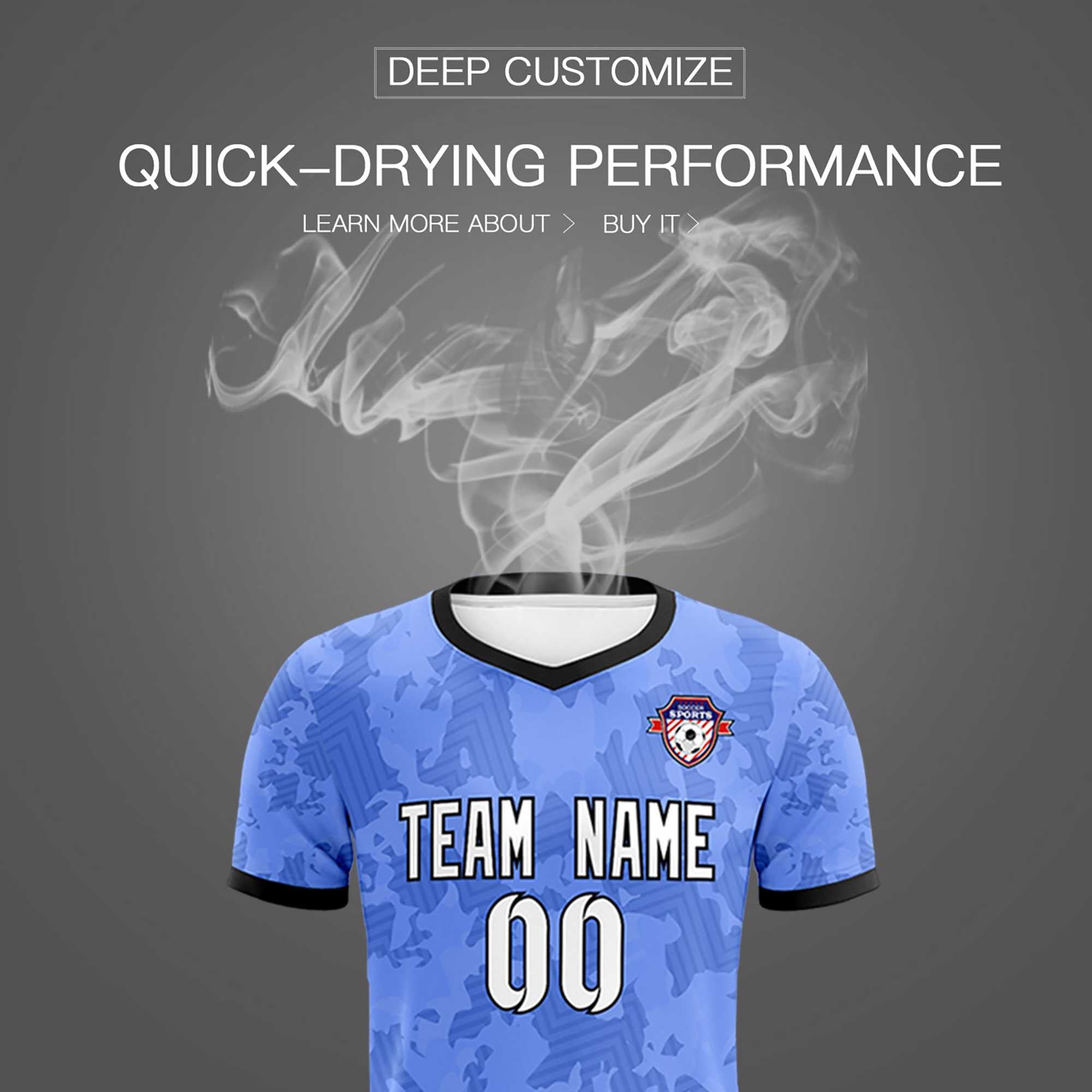 Custom Light Blue Camo sports Football Kit Jersey