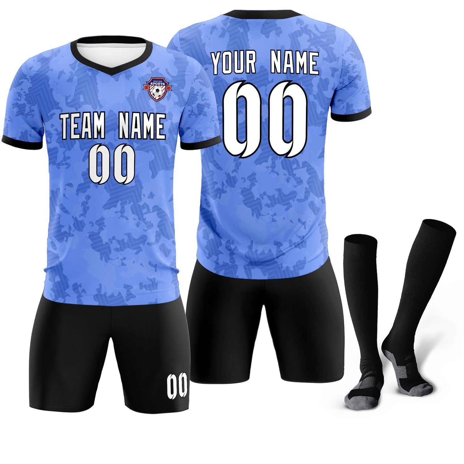 Custom Light Blue Camo sports Football Kit Jersey