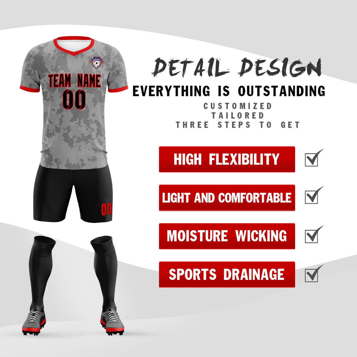 Custom Dark Gray Camo sports Football Kit Jersey