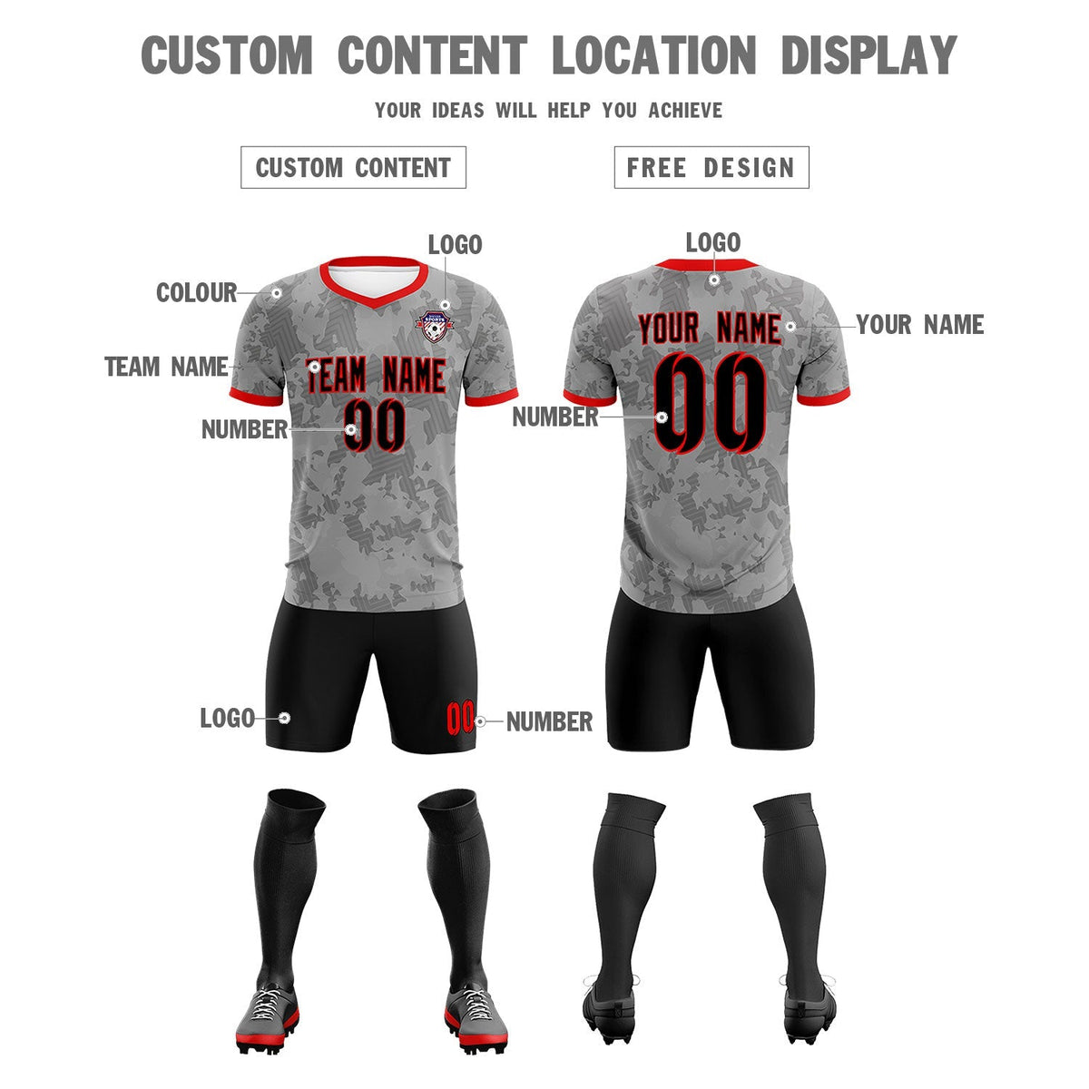 Custom Dark Gray Camo sports Football Kit Jersey