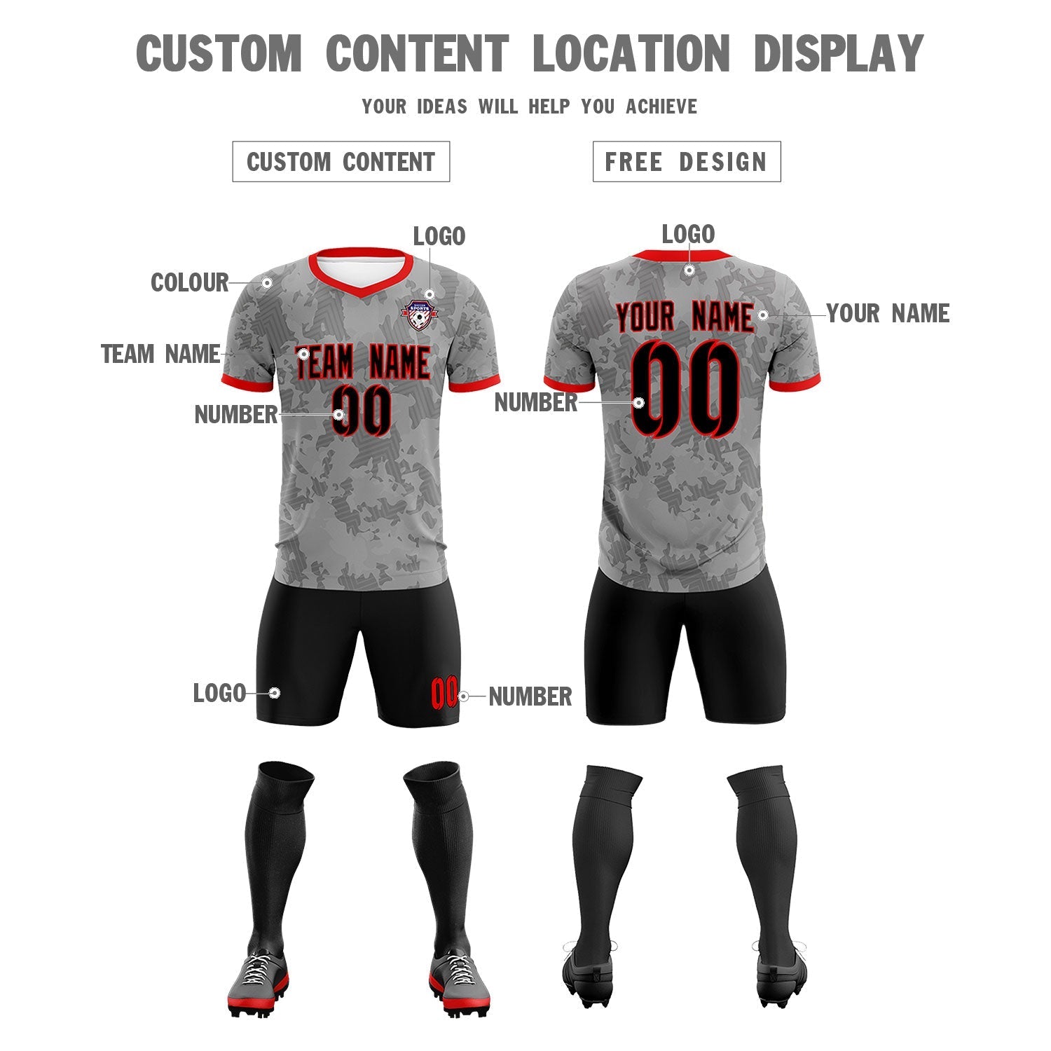 Custom Dark Gray Camo sports Football Kit Jersey