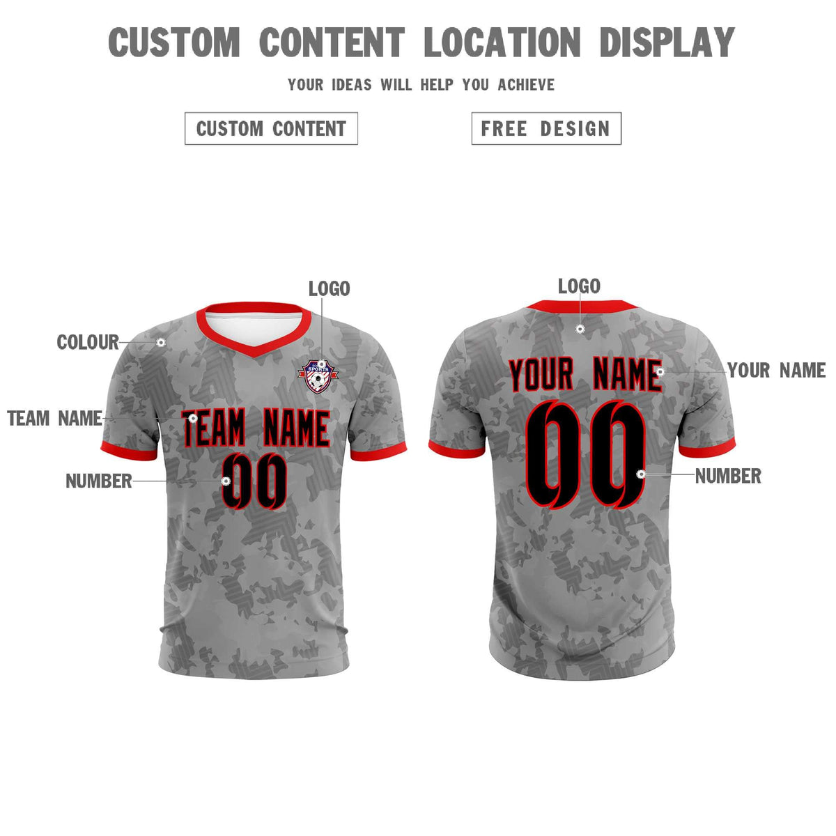 Custom Dark Gray Camo sports Football Kit Jersey