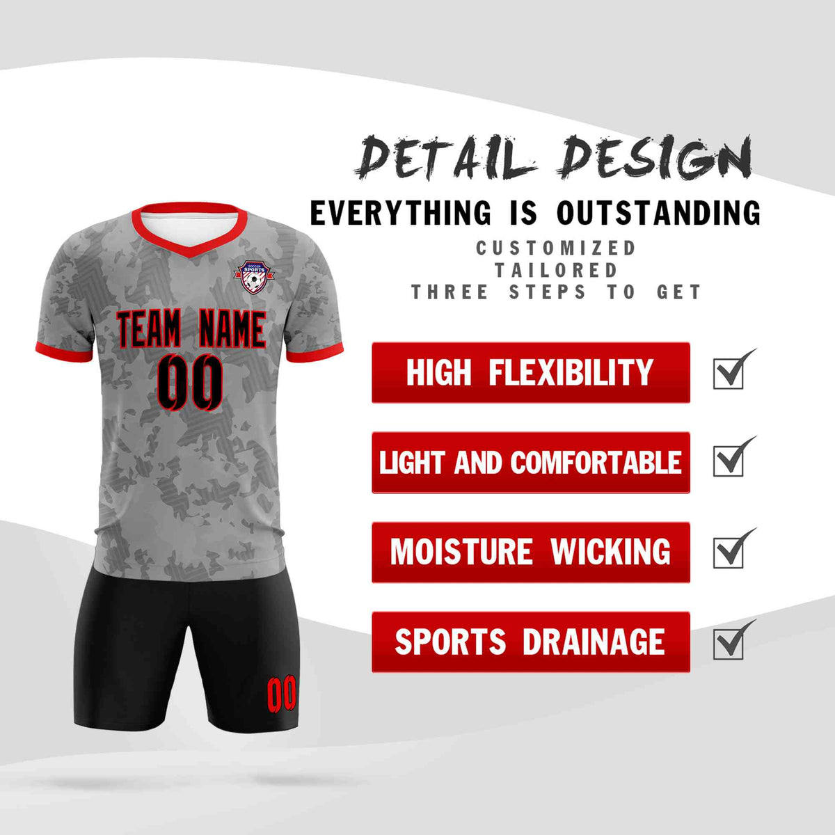 Custom Dark Gray Camo sports Football Kit Jersey