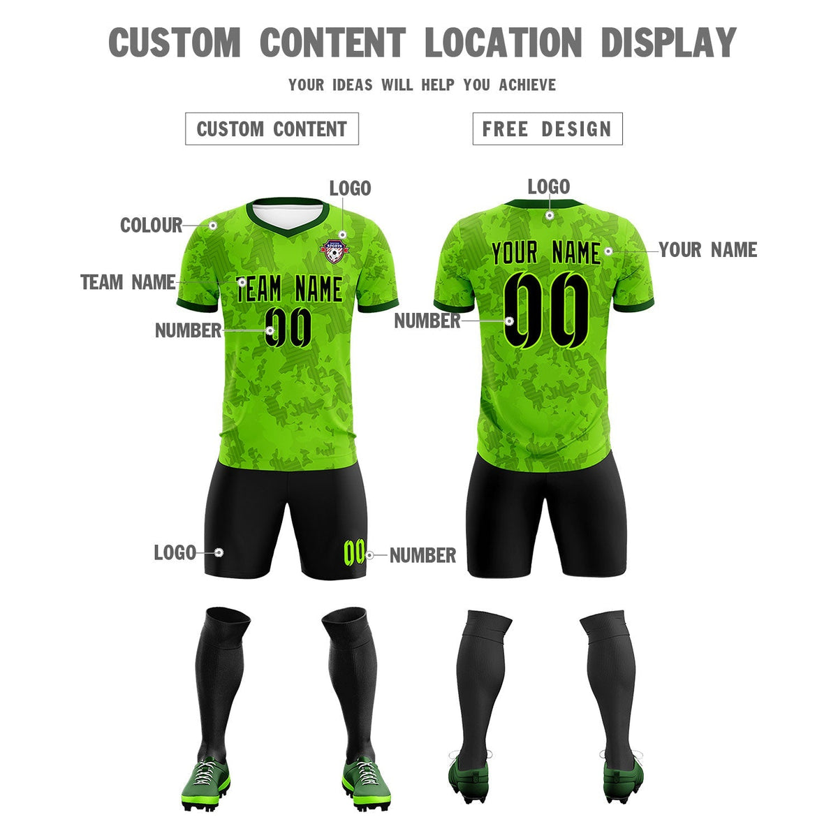 Custom Green Camo sports Football Kit Jersey