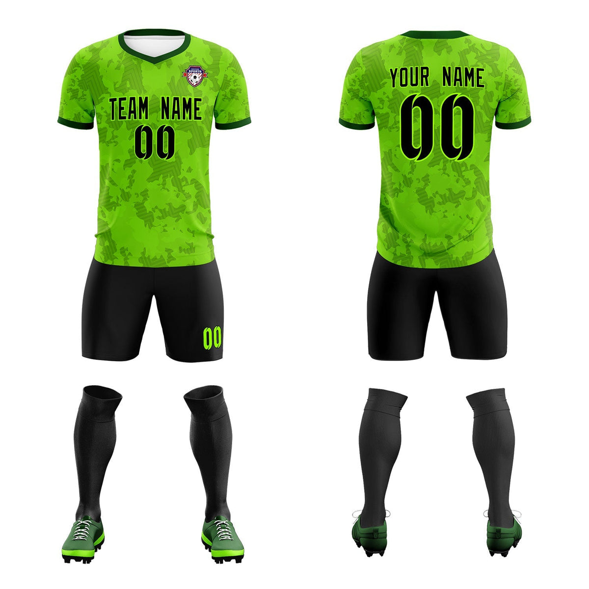 Custom Green Camo sports Football Kit Jersey
