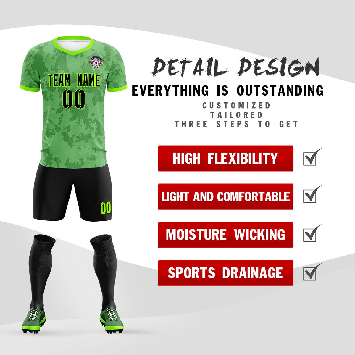 Custom Green Camo sports Football Kit Jersey