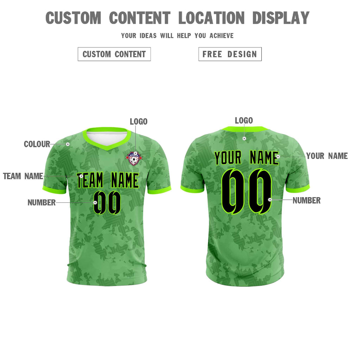 Custom Green Camo sports Football Kit Jersey