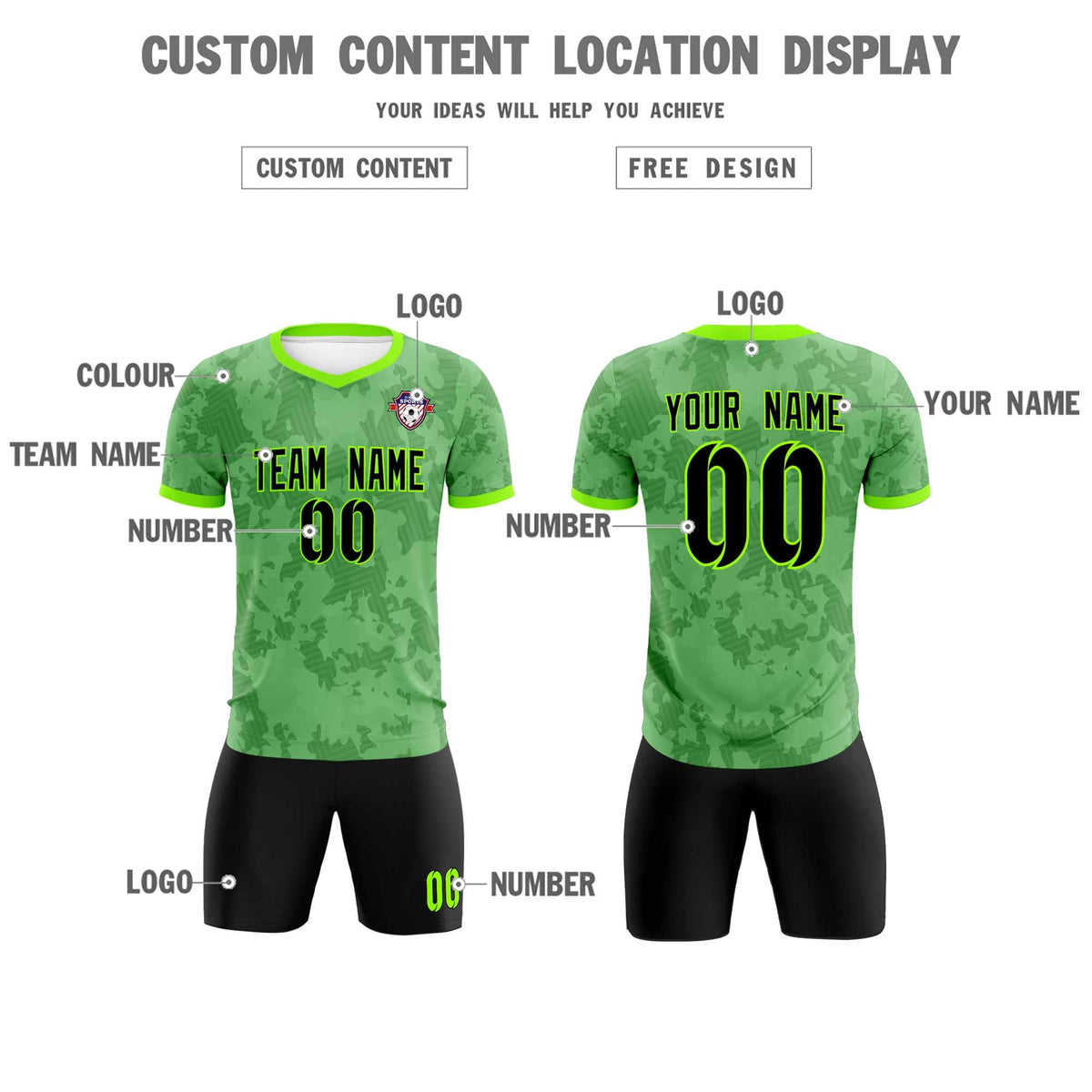 Custom Green Camo sports Football Kit Jersey