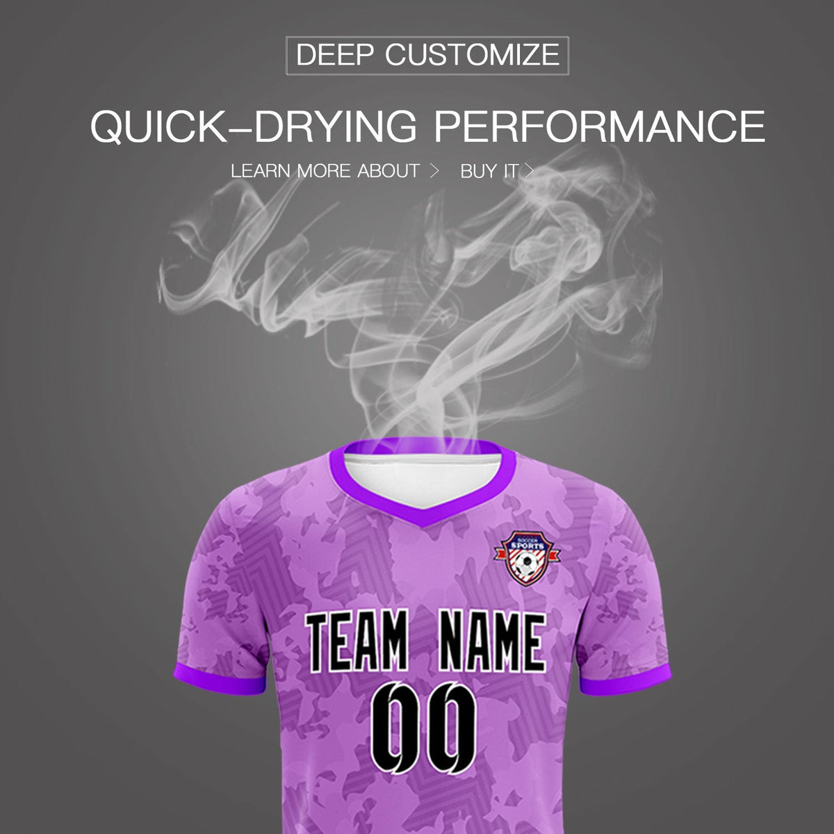 Custom Light Purple Camo sports Football Kit Jersey