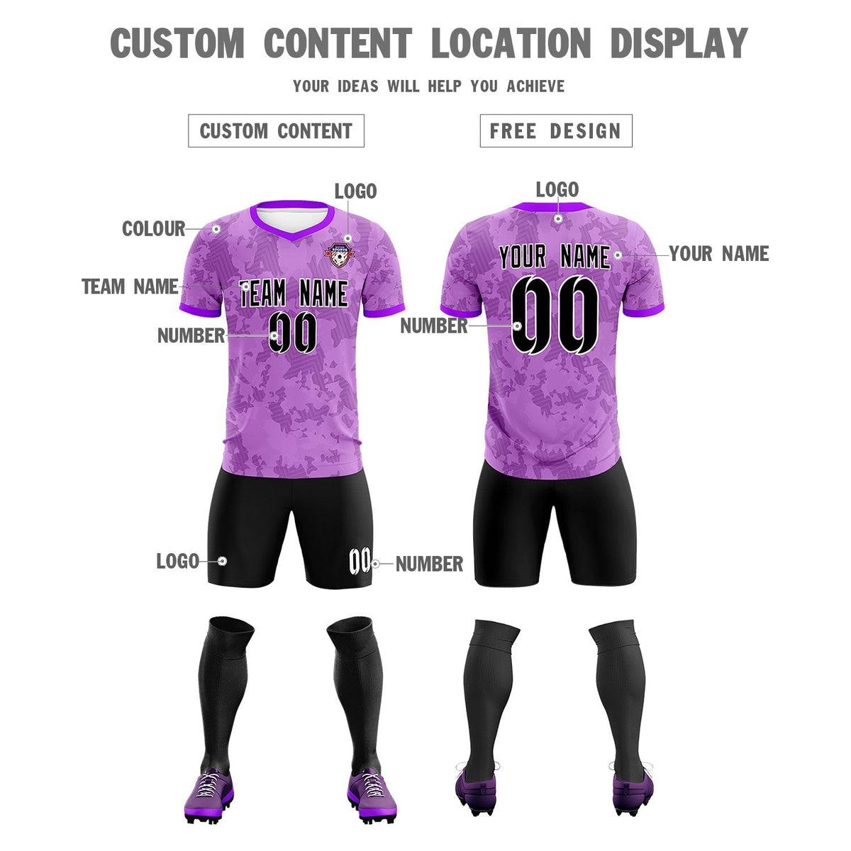 Custom Light Purple Camo sports Football Kit Jersey