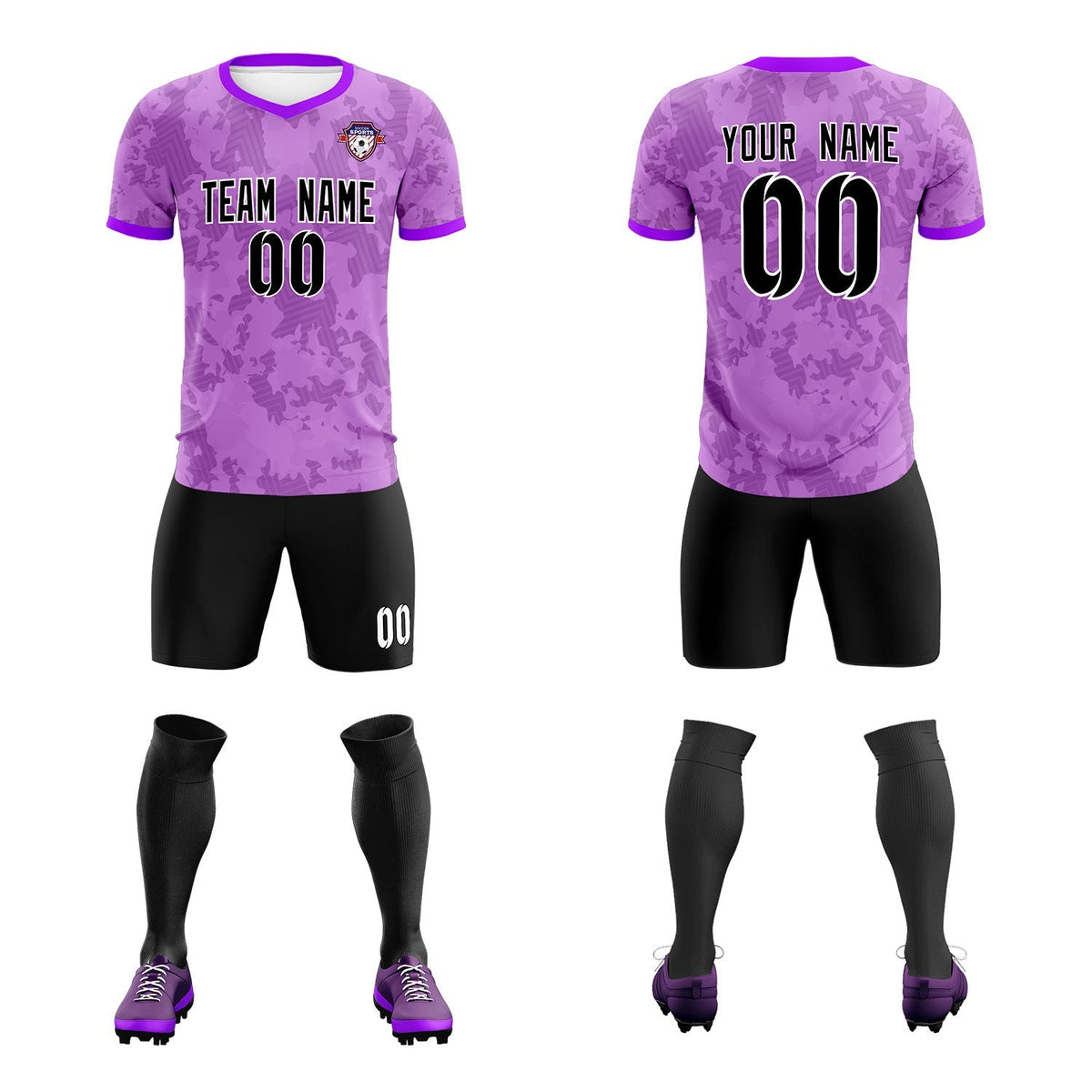 Custom Light Purple Camo sports Football Kit Jersey
