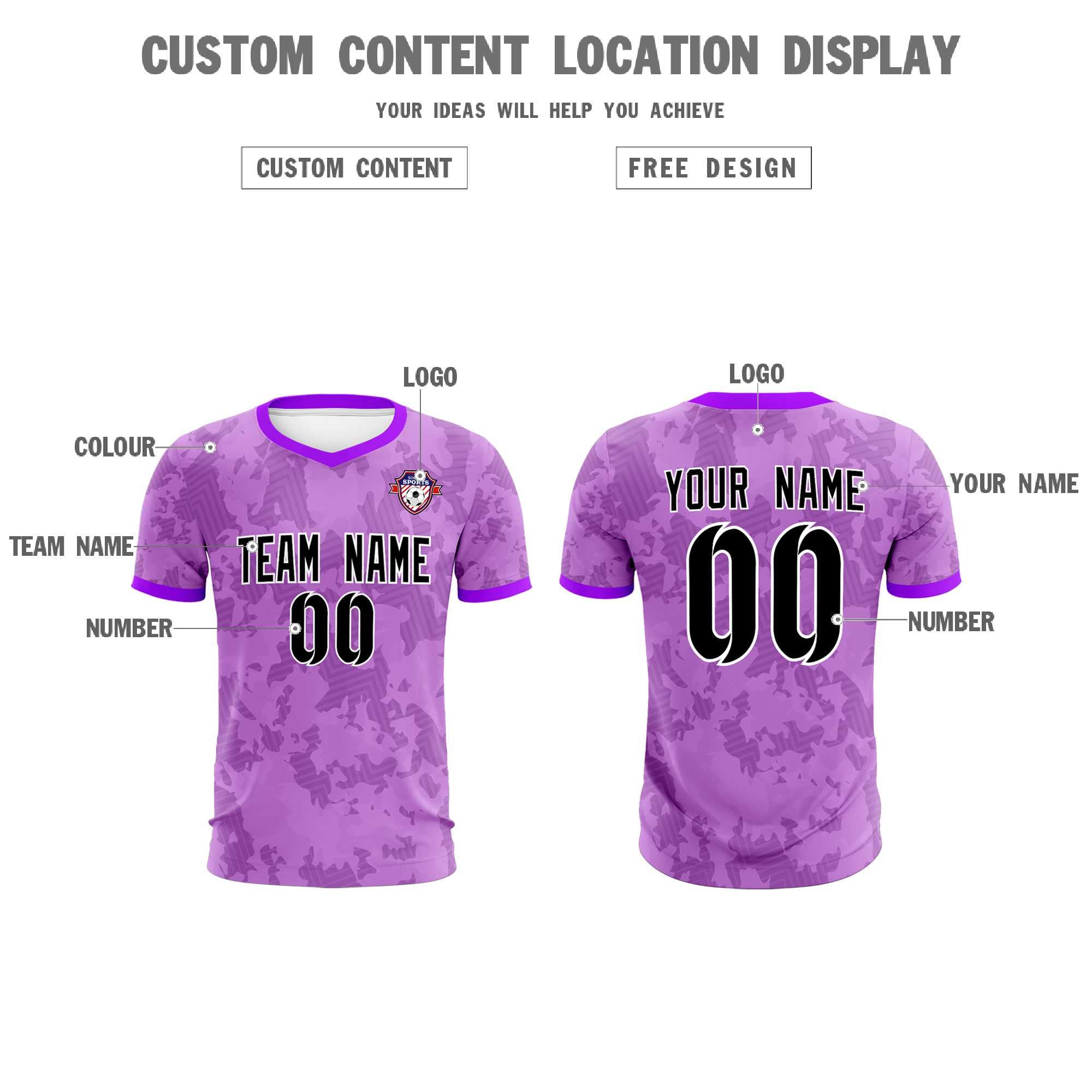 Custom Light Purple Camo sports Football Kit Jersey