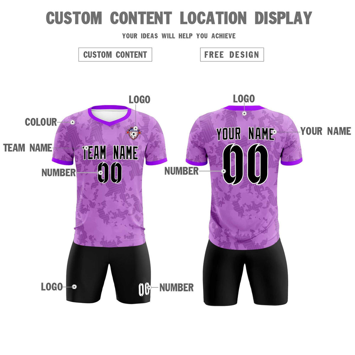 Custom Light Purple Camo sports Football Kit Jersey