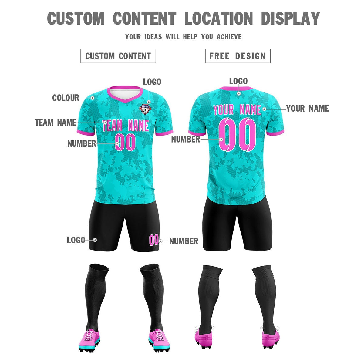 Custom Aqua Camo sports Football Kit Jersey