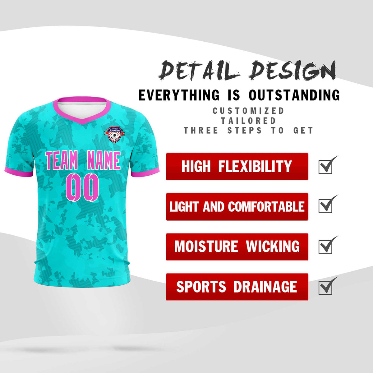 Custom Aqua Camo sports Football Kit Jersey