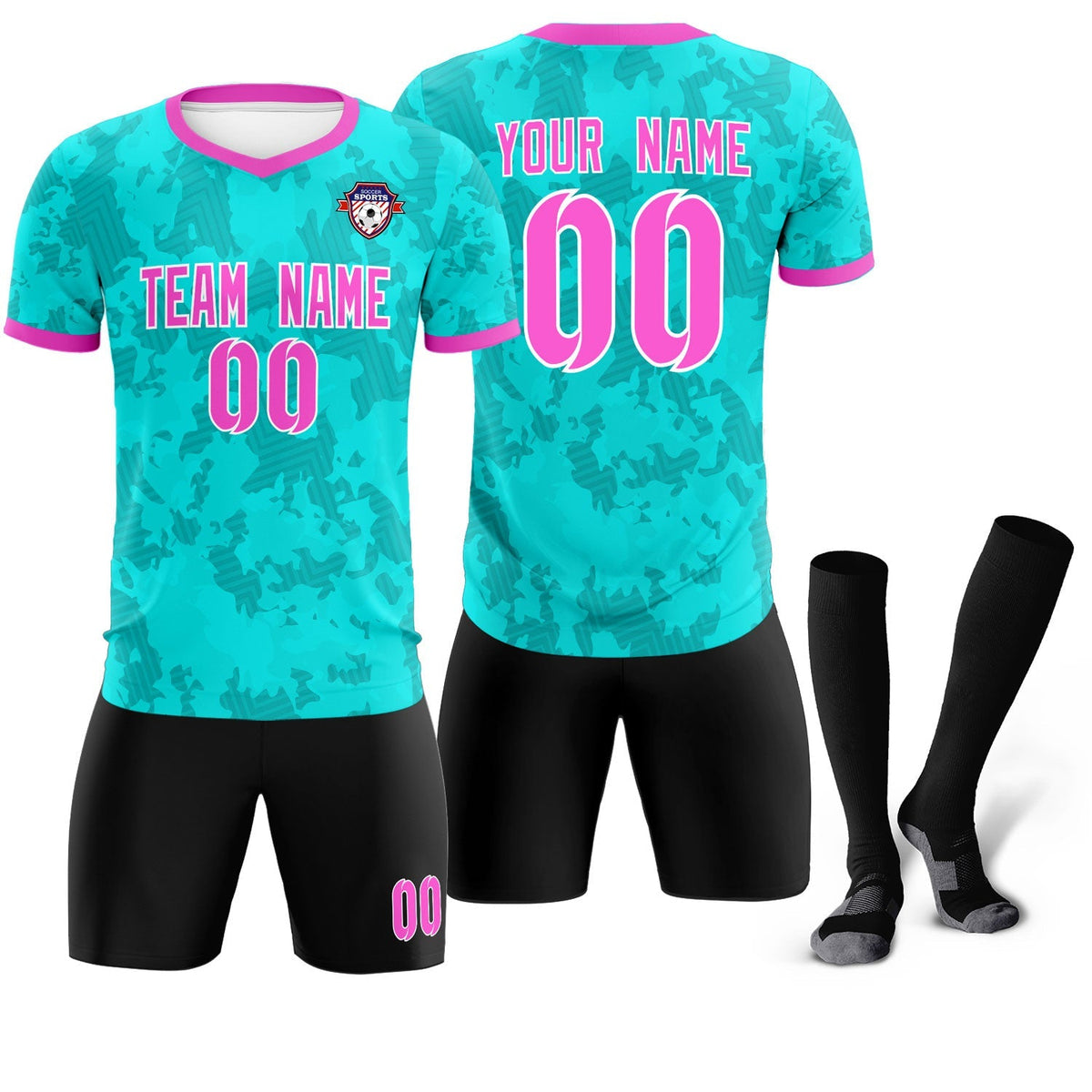 Custom Aqua Camo sports Football Kit Jersey