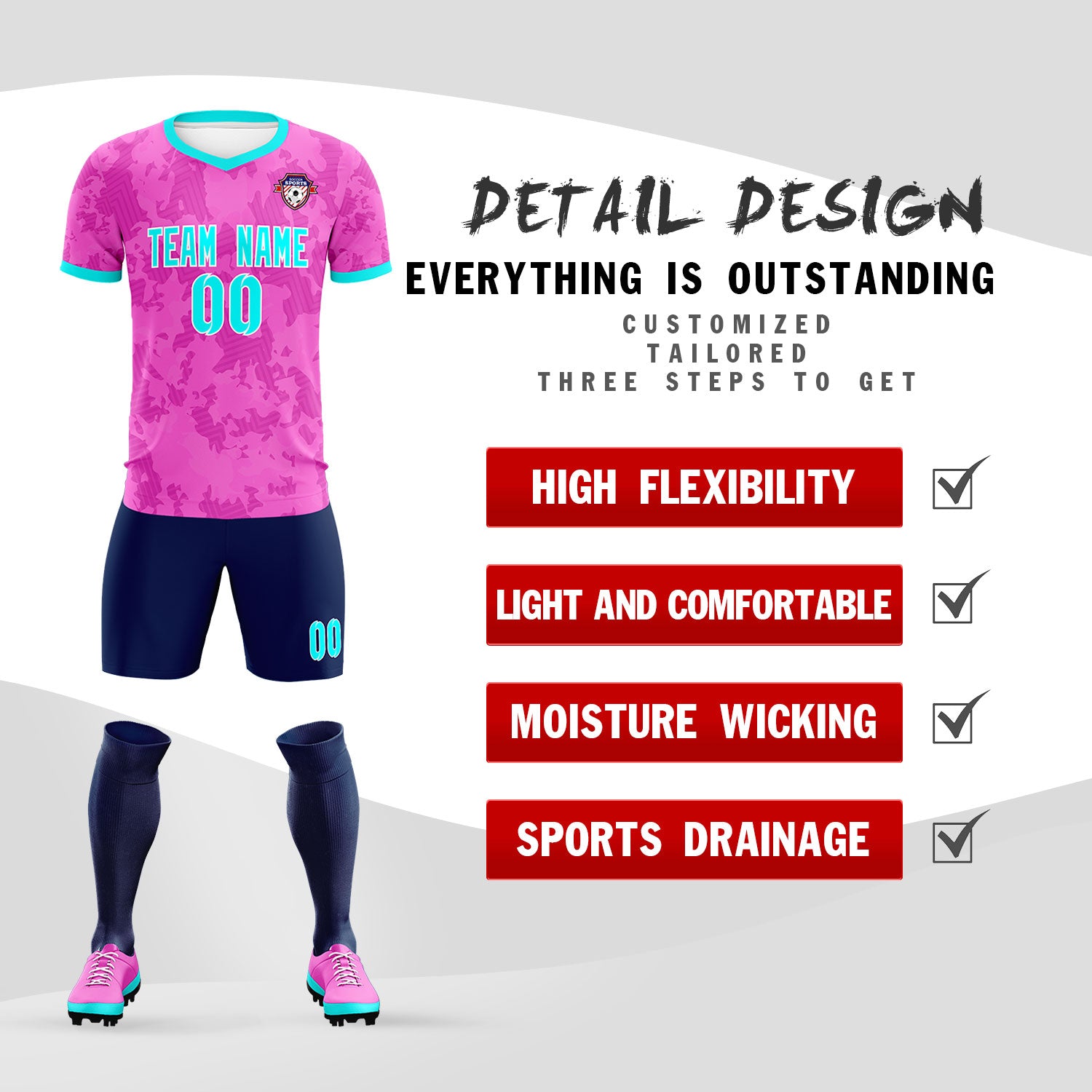 Custom Pink Camo sports Football Kit Jersey