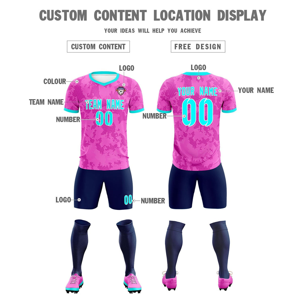 Custom Pink Camo sports Football Kit Jersey