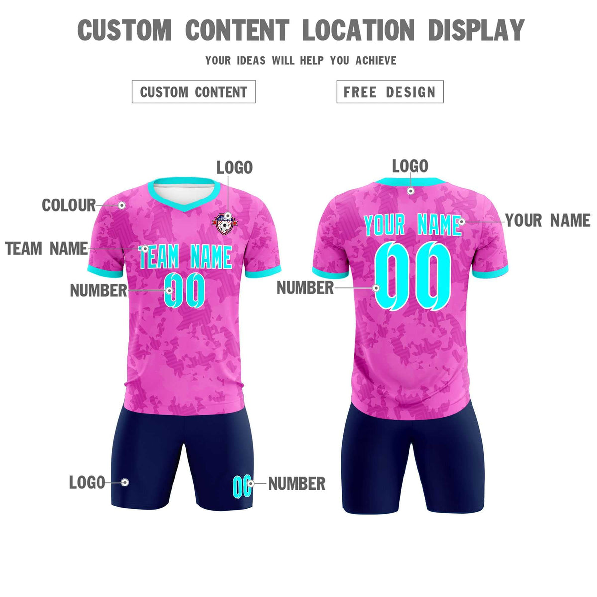 Custom Pink Camo sports Football Kit Jersey