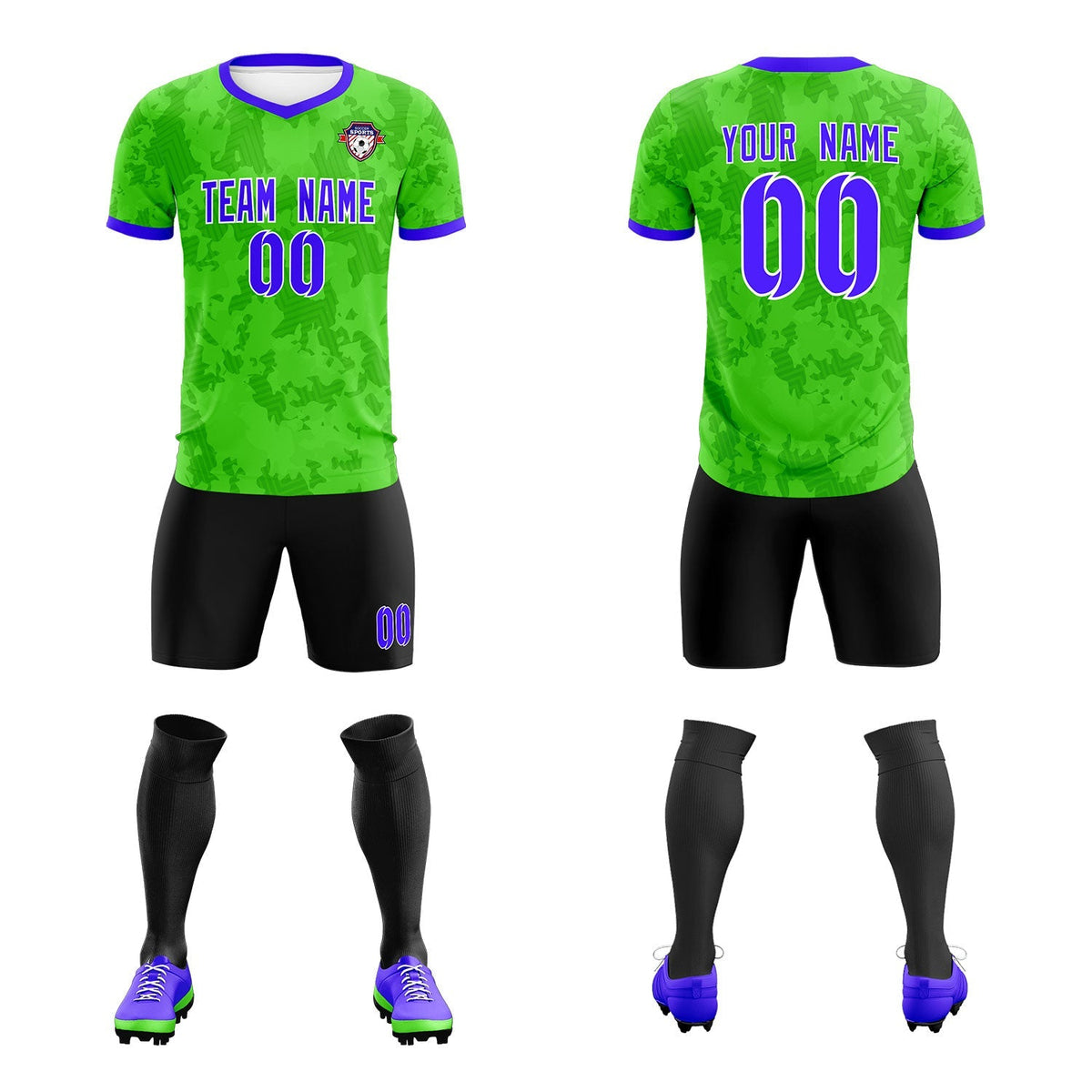 Custom Neon Green Camo sports Football Kit Jersey