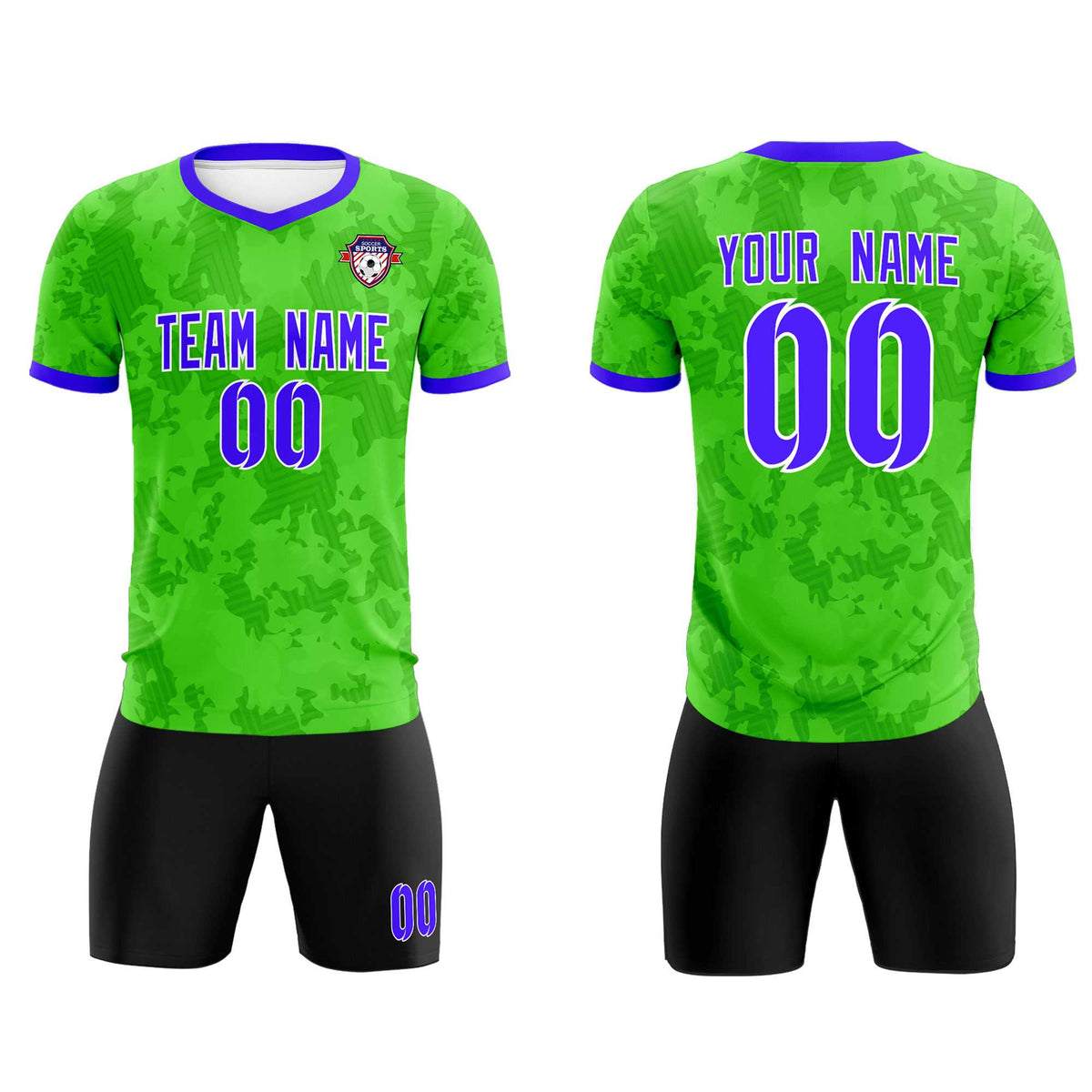 Custom Neon Green Camo sports Football Kit Jersey