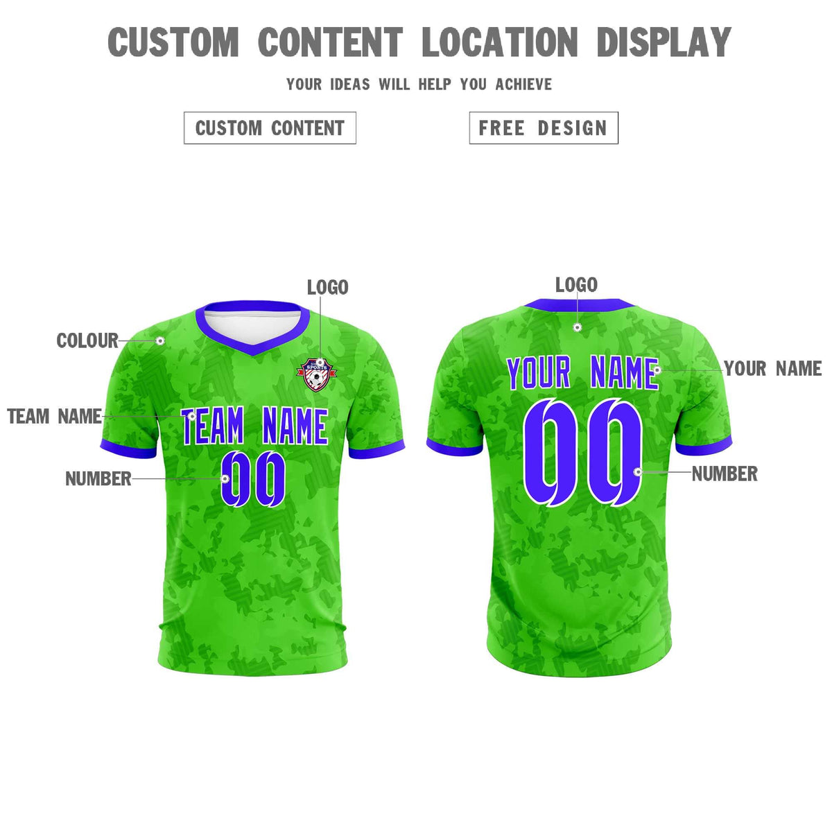 Custom Neon Green Camo sports Football Kit Jersey