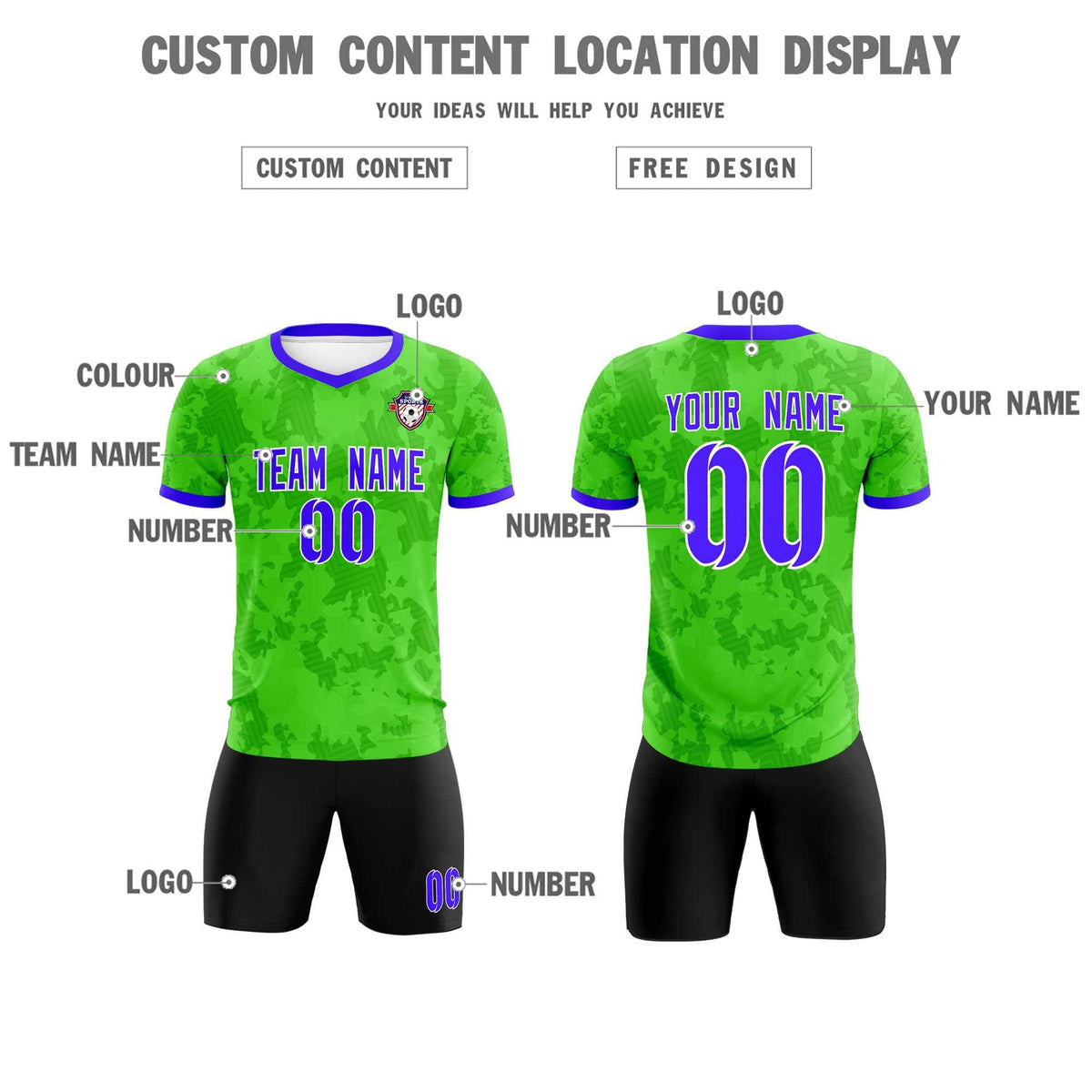 Custom Neon Green Camo sports Football Kit Jersey