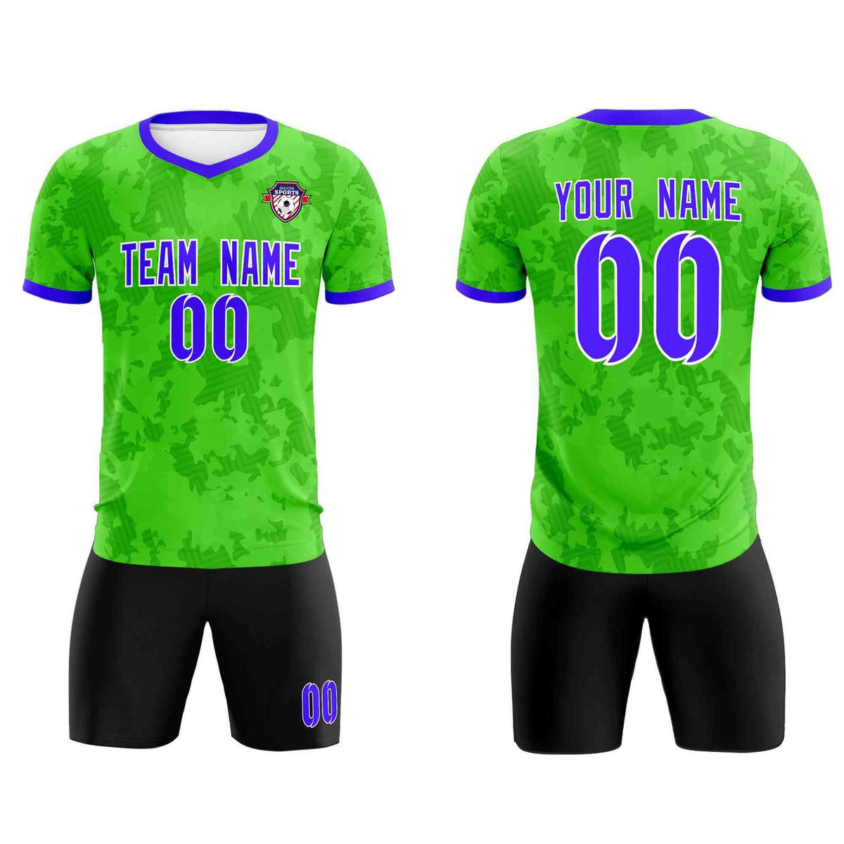 Custom Neon Green Camo sports Football Kit Jersey