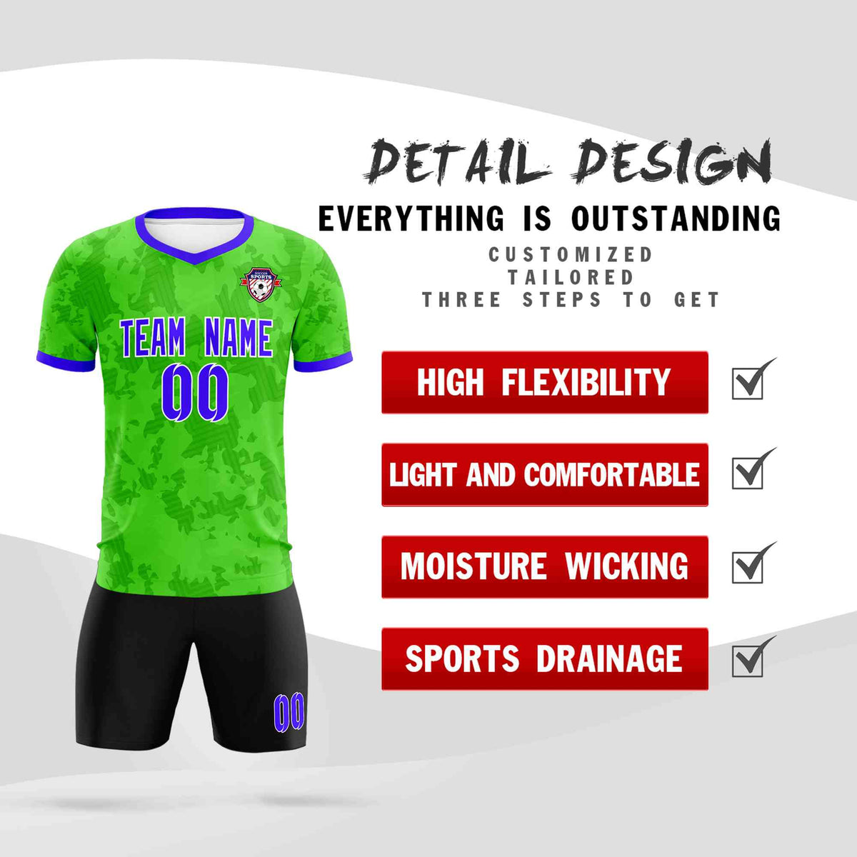 Custom Neon Green Camo sports Football Kit Jersey