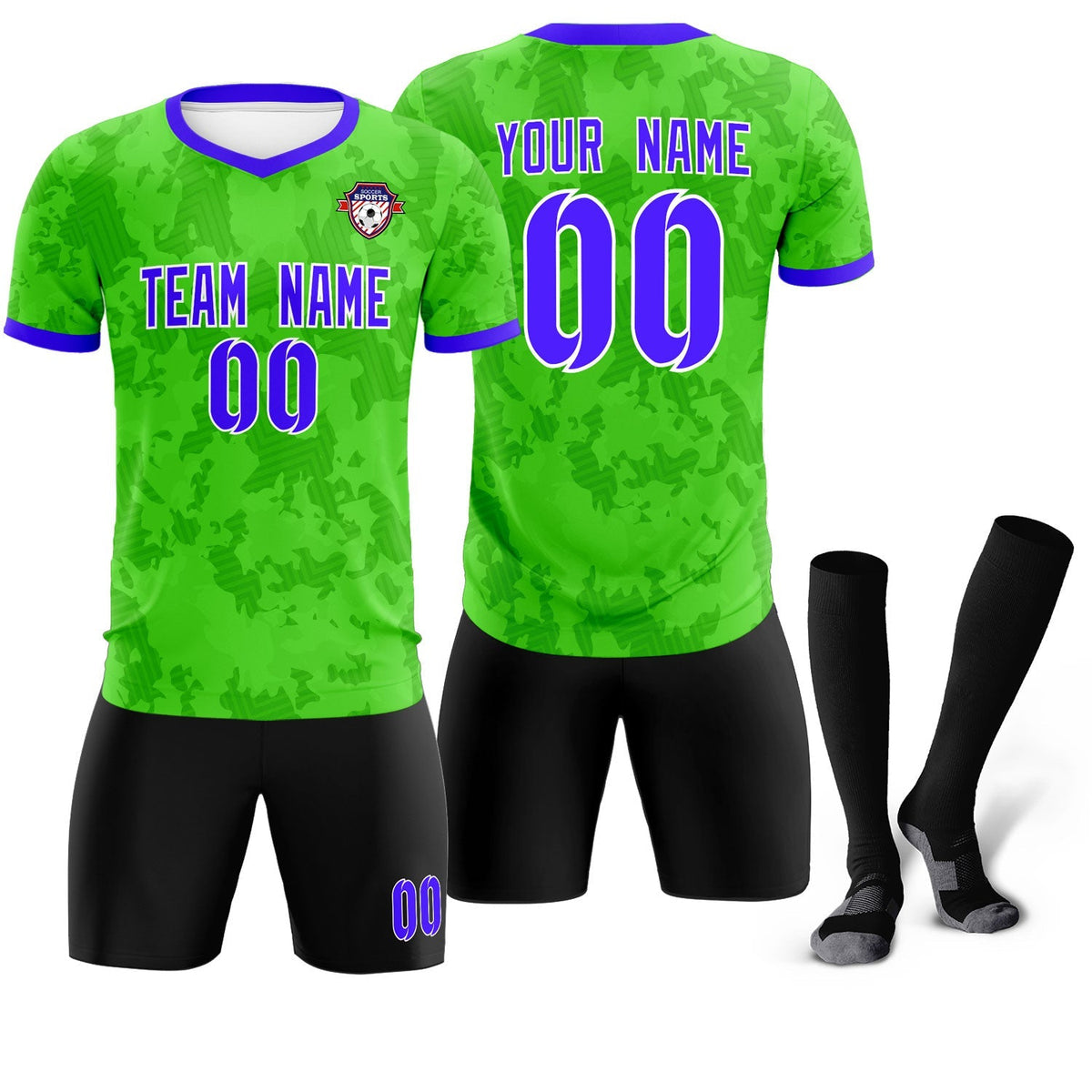 Custom Neon Green Camo sports Football Kit Jersey