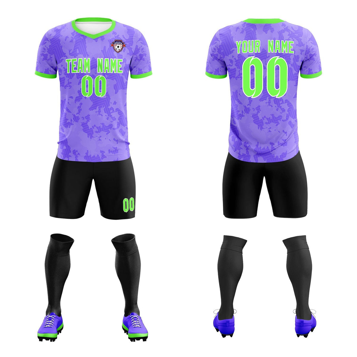 Custom Light Purple Camo sports Football Kit Jersey