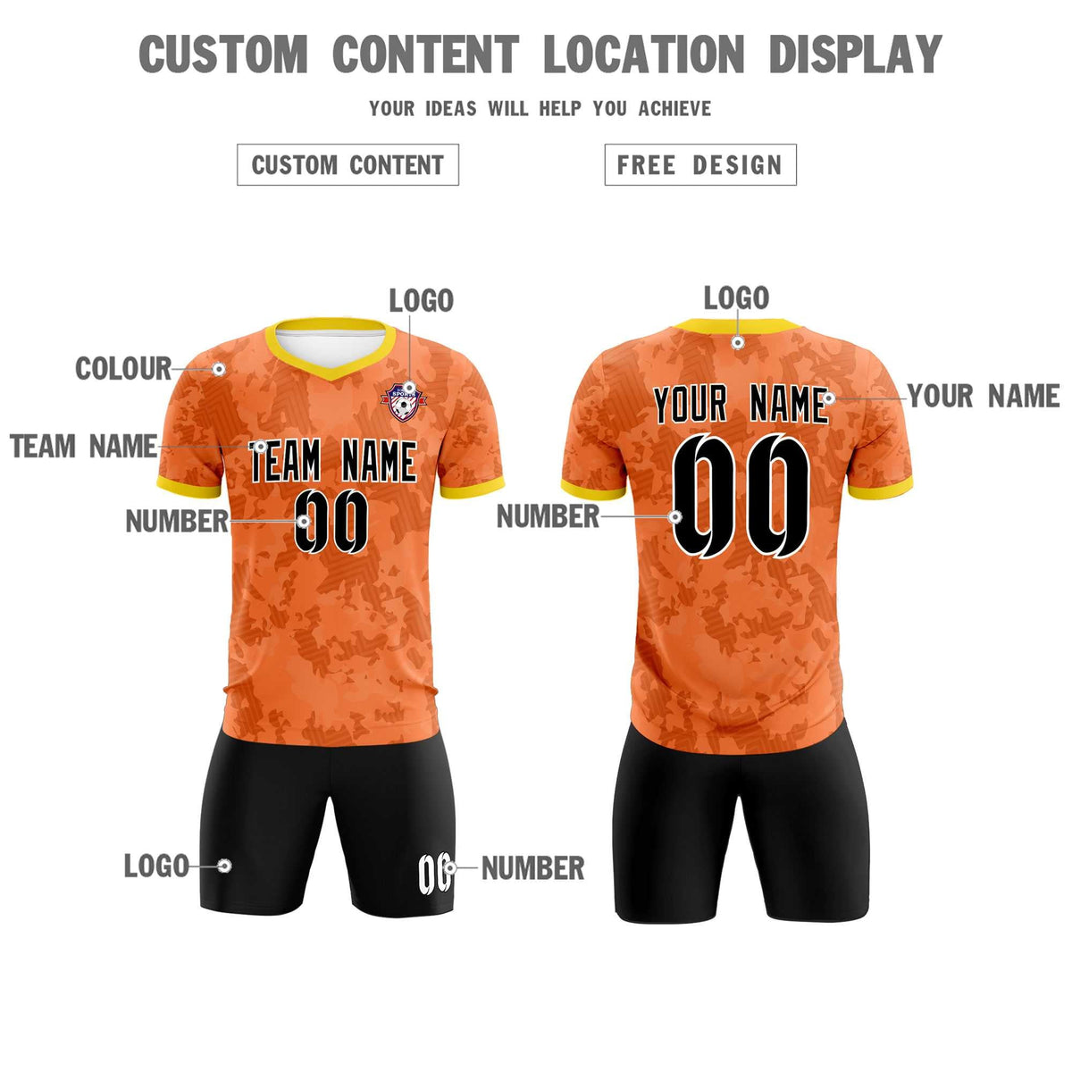 Custom Orange Camo sports Football Kit Jersey