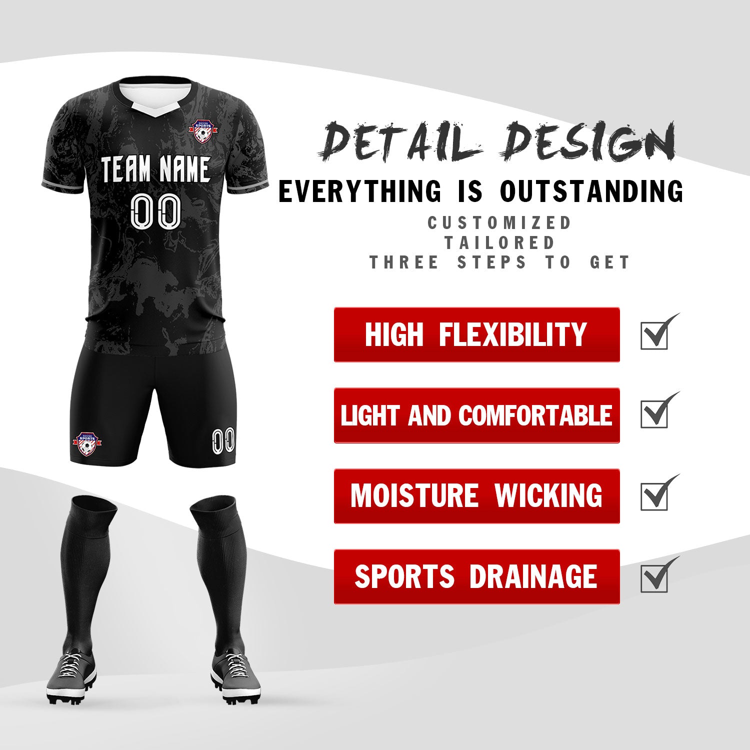 Custom Black Classic Graffiti Pattern Sportswear Football Kit Jersey