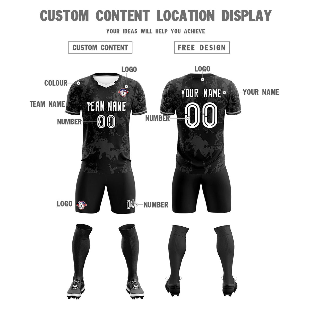 Custom Black Classic Graffiti Pattern Sportswear Football Kit Jersey