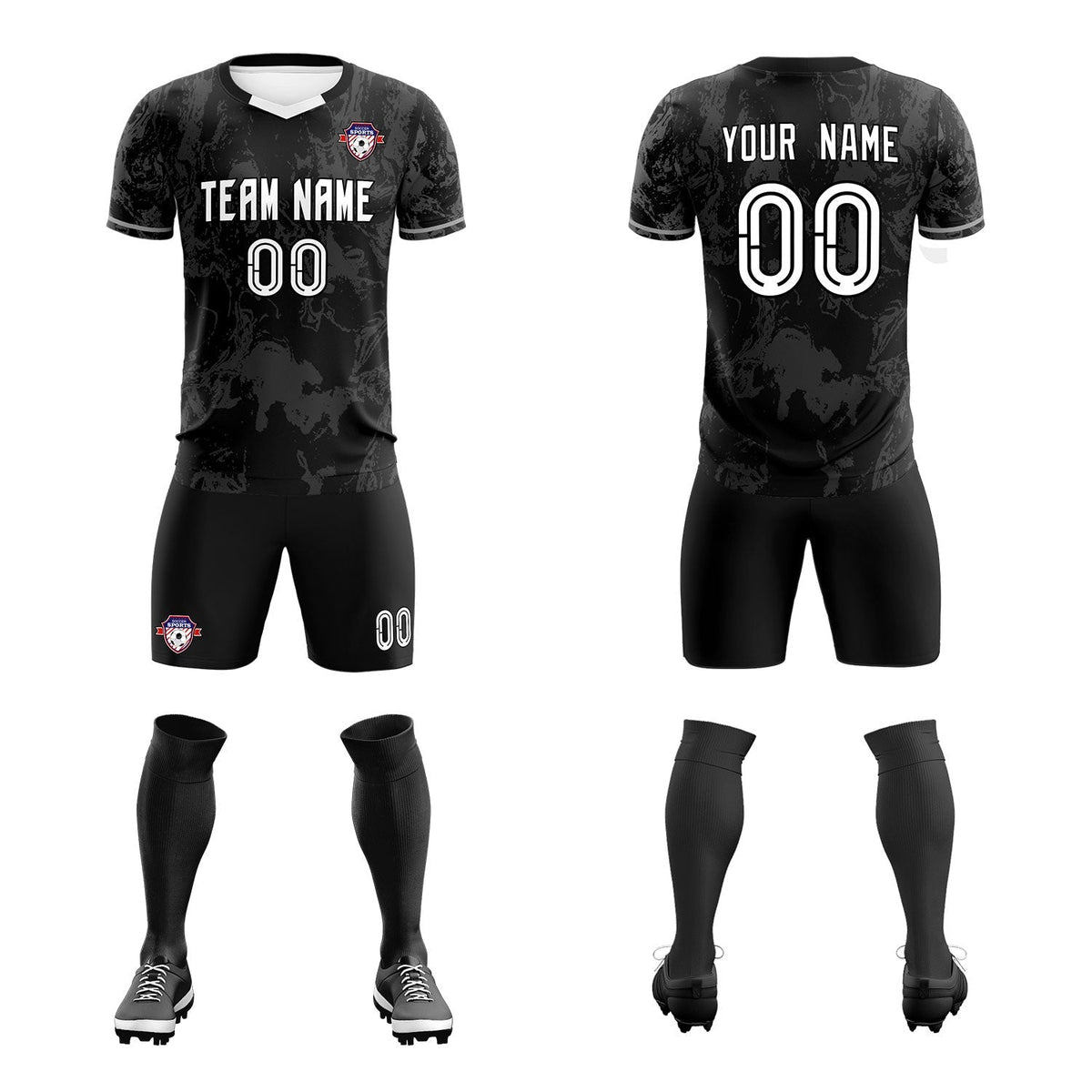Custom Black Classic Graffiti Pattern Sportswear Football Kit Jersey