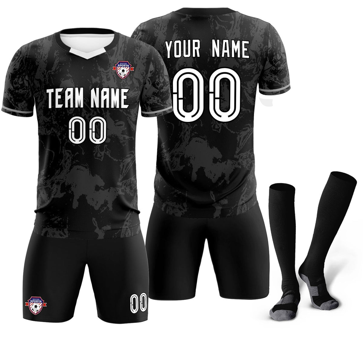 Custom Black Classic Graffiti Pattern Sportswear Football Kit Jersey