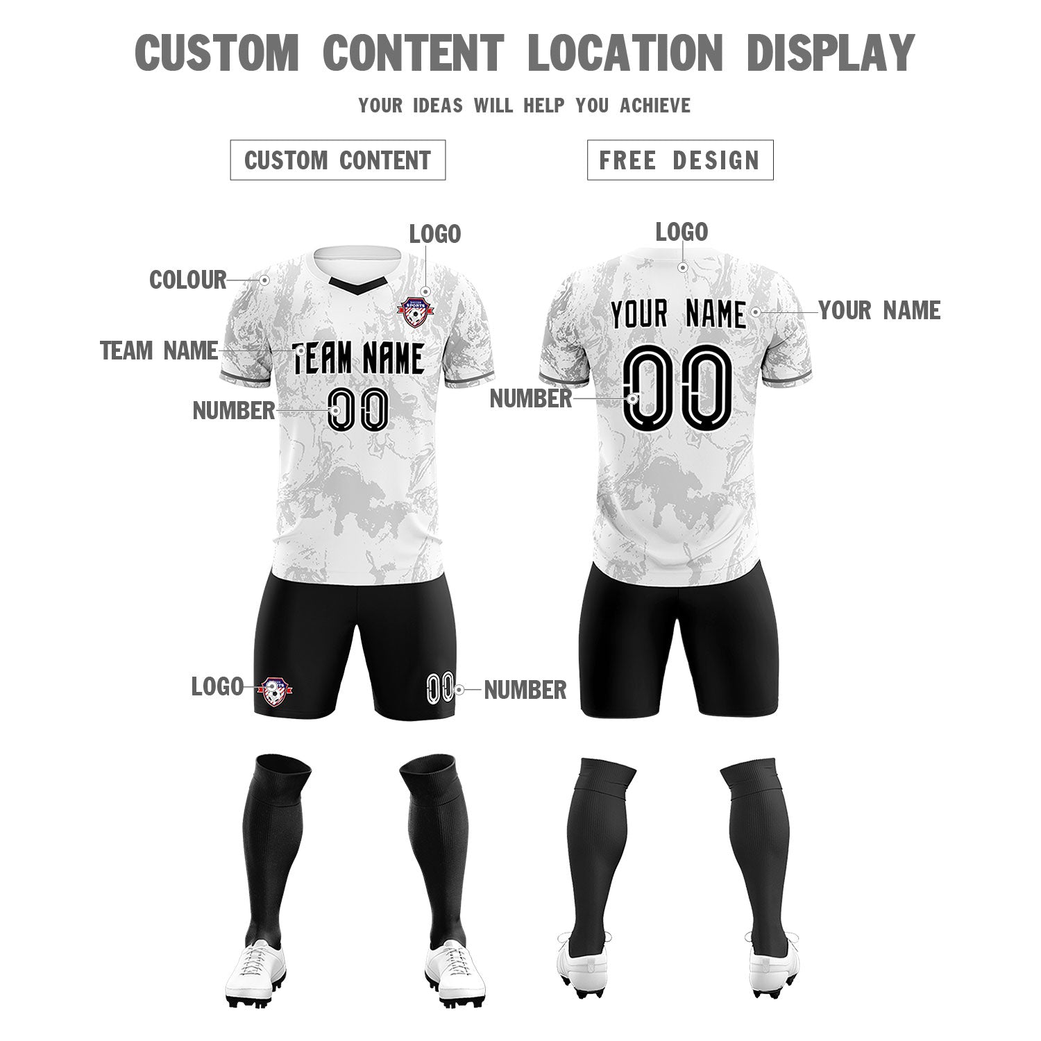 Custom White Classic Graffiti Pattern Sportswear Football Kit Jersey