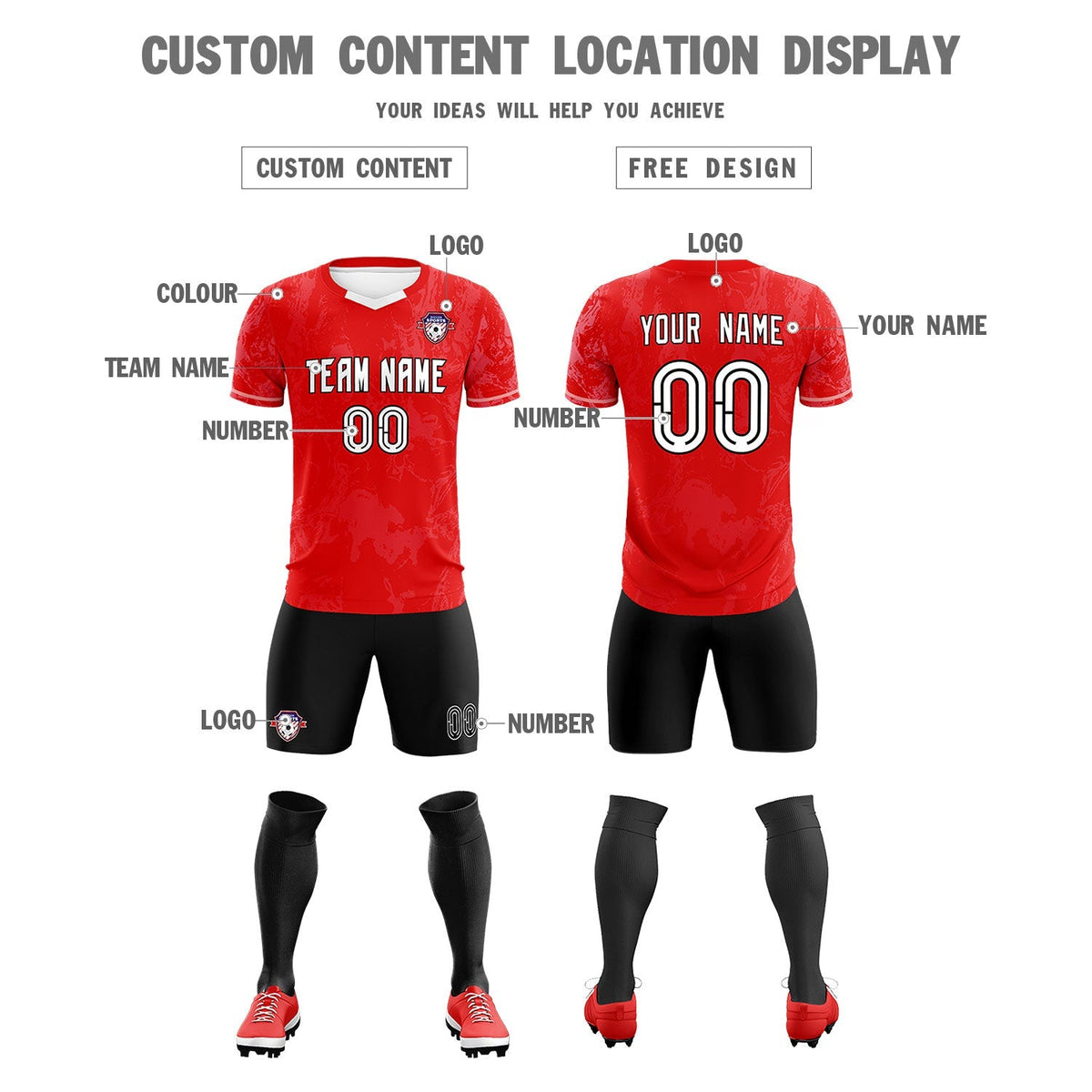 Custom Red Classic Graffiti Pattern Sportswear Football Kit Jersey