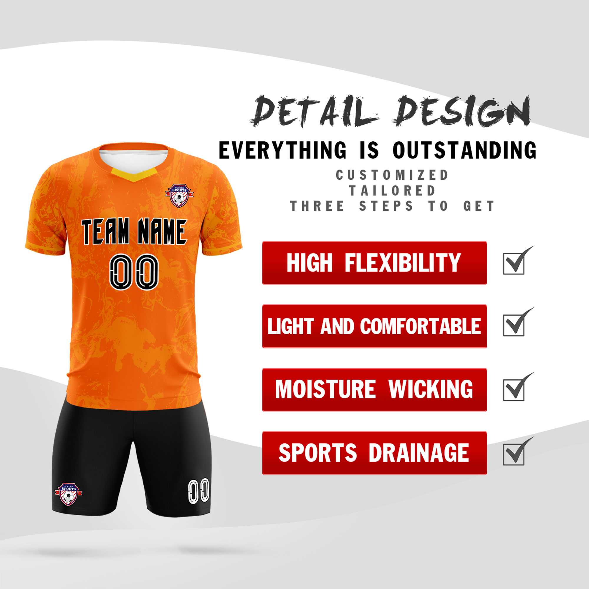 Custom Orange Classic Graffiti Pattern Sportswear Football Kit Jersey
